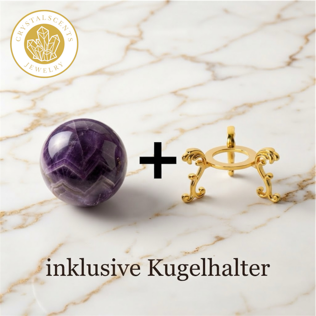 Amethyst Kugel (5-6 cm) inkl. goldenem Aufsteller – Unikat der Natur