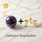 Amethyst Kugel (5-6 cm) inkl. goldenem Aufsteller – Unikat der Natur CrystalScents
