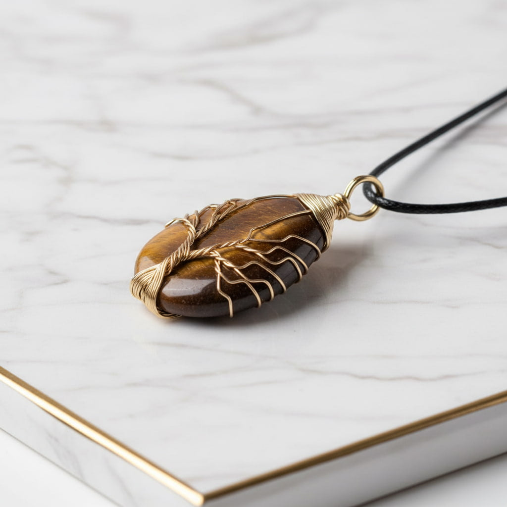 Tigerauge Halskette - Golden verziert CrystalScents