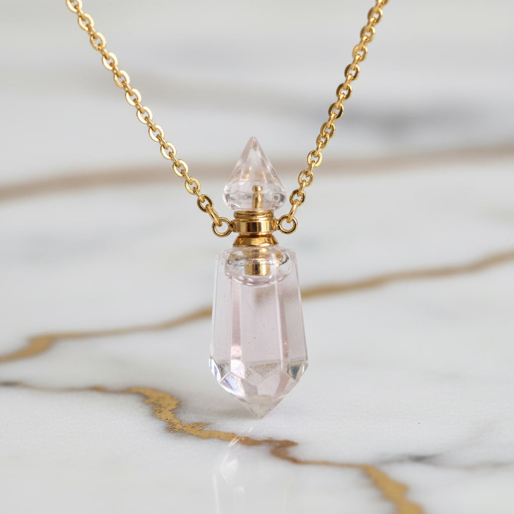 Goldene Halskette mit Parfümfläschchen aus Bergkristall CrystalScents