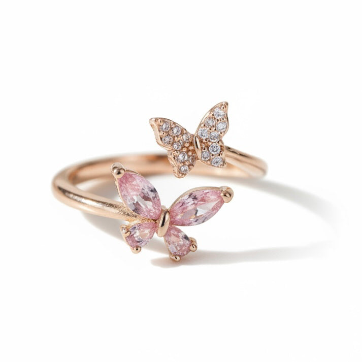 Ring mit rosa Schmetterling – offenes Design CrystalScents