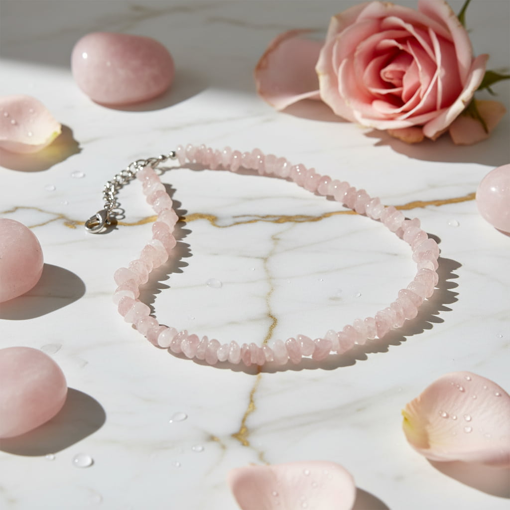 Rosenquarz Splitter Halskette – Liebe & innere Harmonie