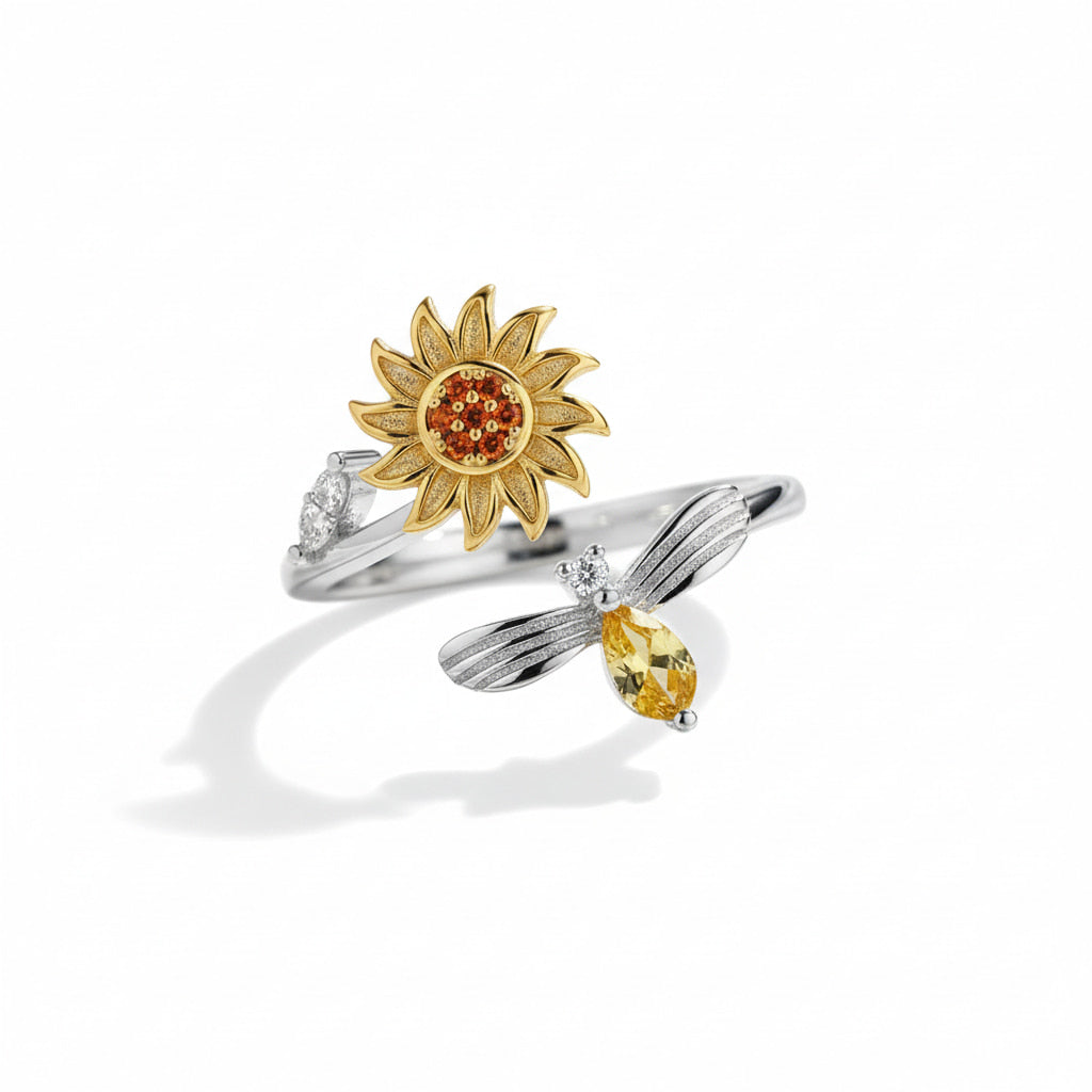 Ring offen Silber mit drehbarer Blume & Biene CrystalScents