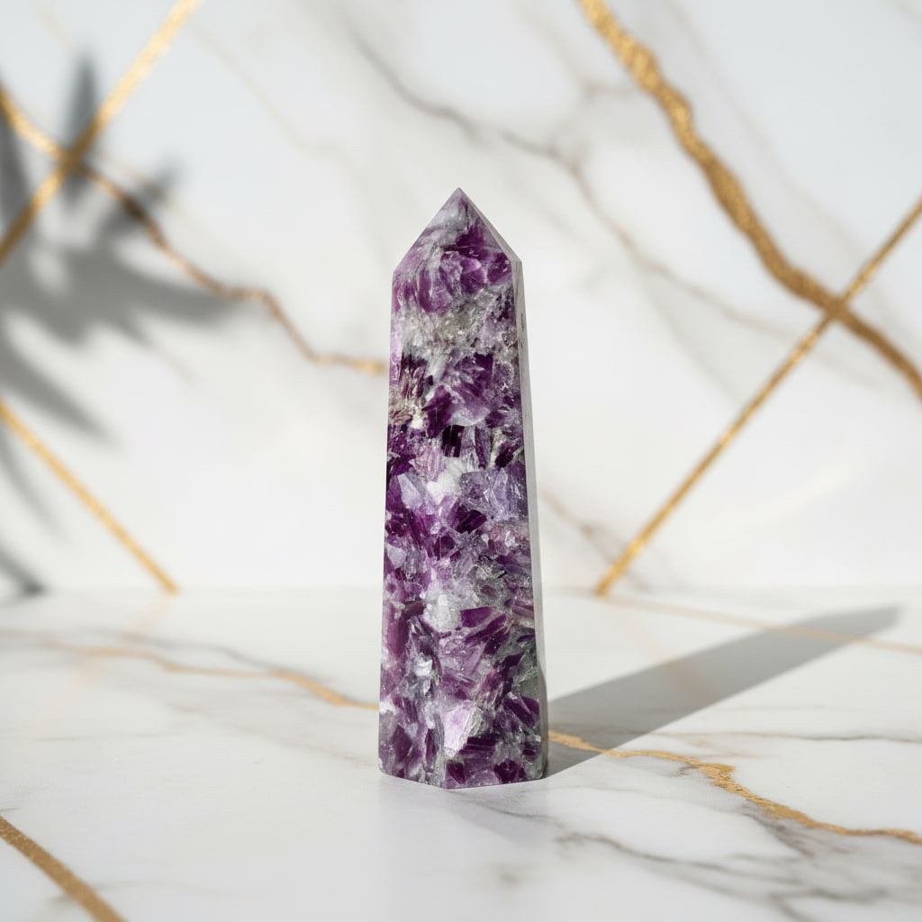Lepidolith Obelisk – Lila Glanz CrystalScents