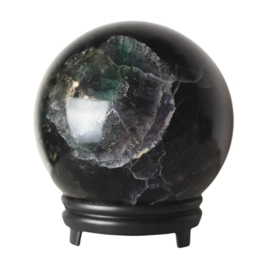 Große dunkle Fluorit Kugel – faszinierende Grün-Lila-Mischung