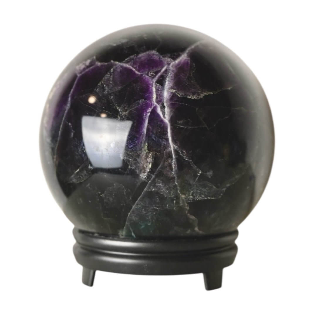 Große dunkle Fluorit Kugel – faszinierende Grün-Lila-Mischung