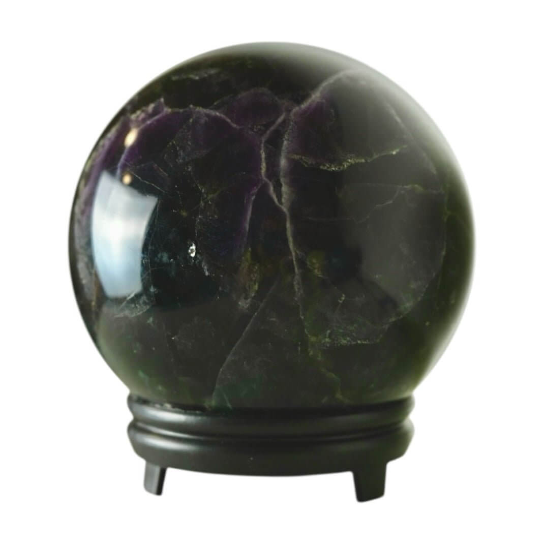 Große dunkle Fluorit Kugel – faszinierende Grün-Lila-Mischung