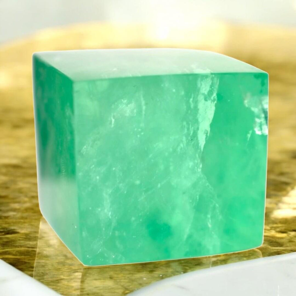 Würfel aus grünem Fluorit – Faszinierendes Edelsteinstück mit intensiver Farbwirkung