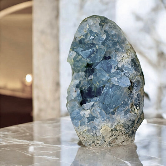 Himmelblauer Celestit-Kristallcluster