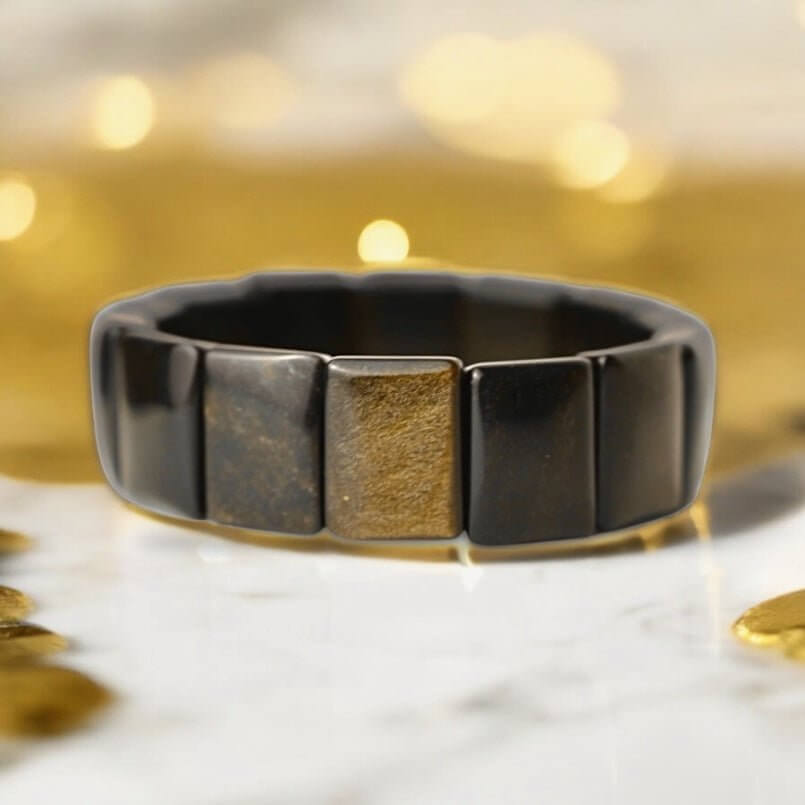 Breites Gold Obsidian Armband - Magisches in jedem Licht