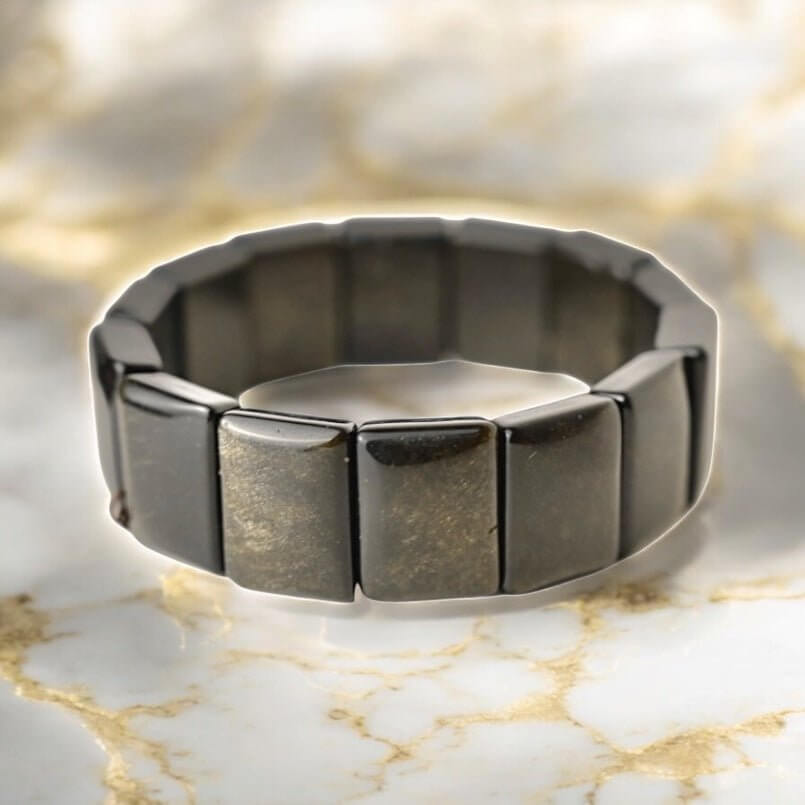 Breites Gold Obsidian Armband - Magisches in jedem Licht