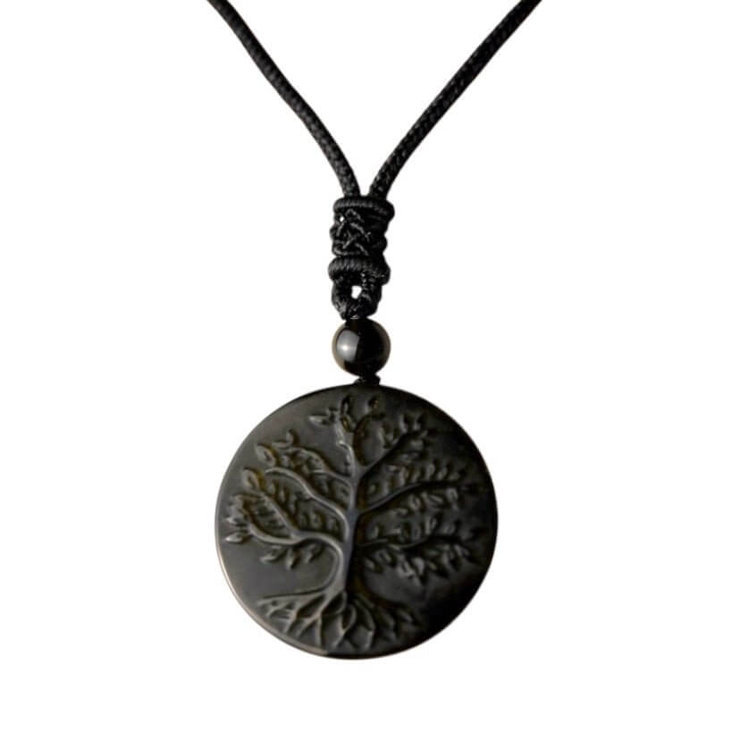 Halskette mit Gold Obsidian Anhänger „Baum des Lebens“