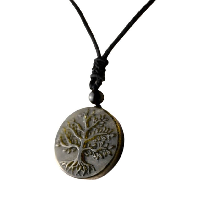 Halskette mit Gold Obsidian Anhänger „Baum des Lebens“