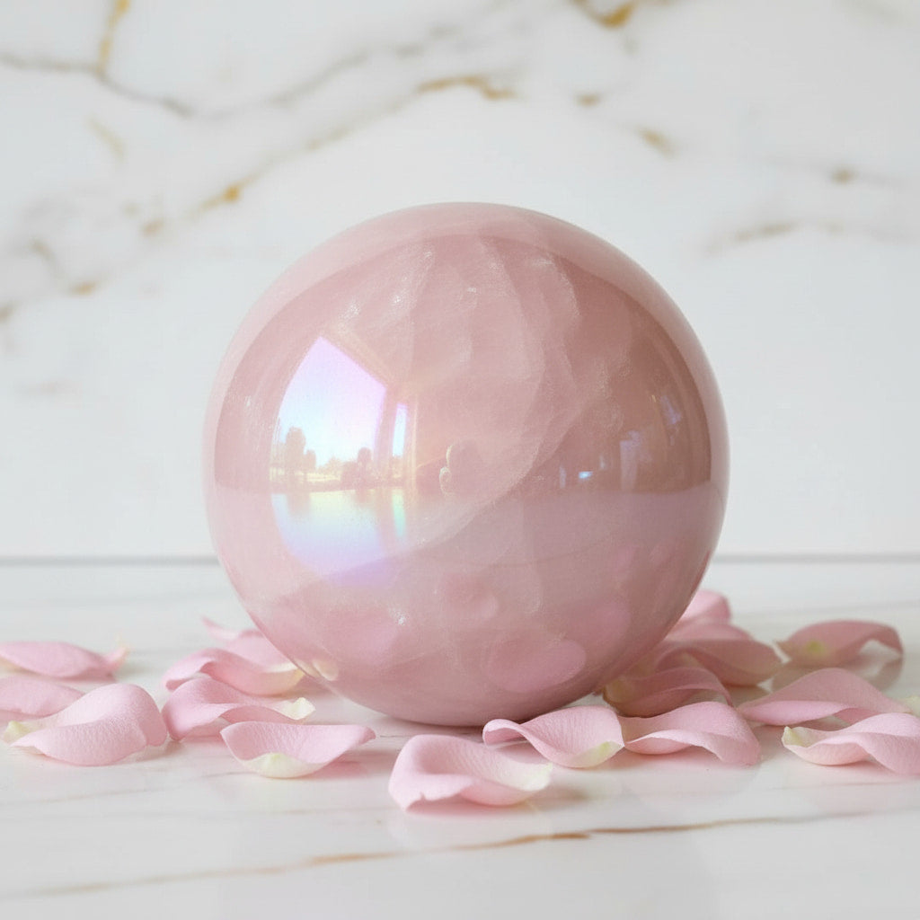 Große Aura Rosenquarz Kugel - Geborgenheit & Ausgeglichenheit CrystalScents