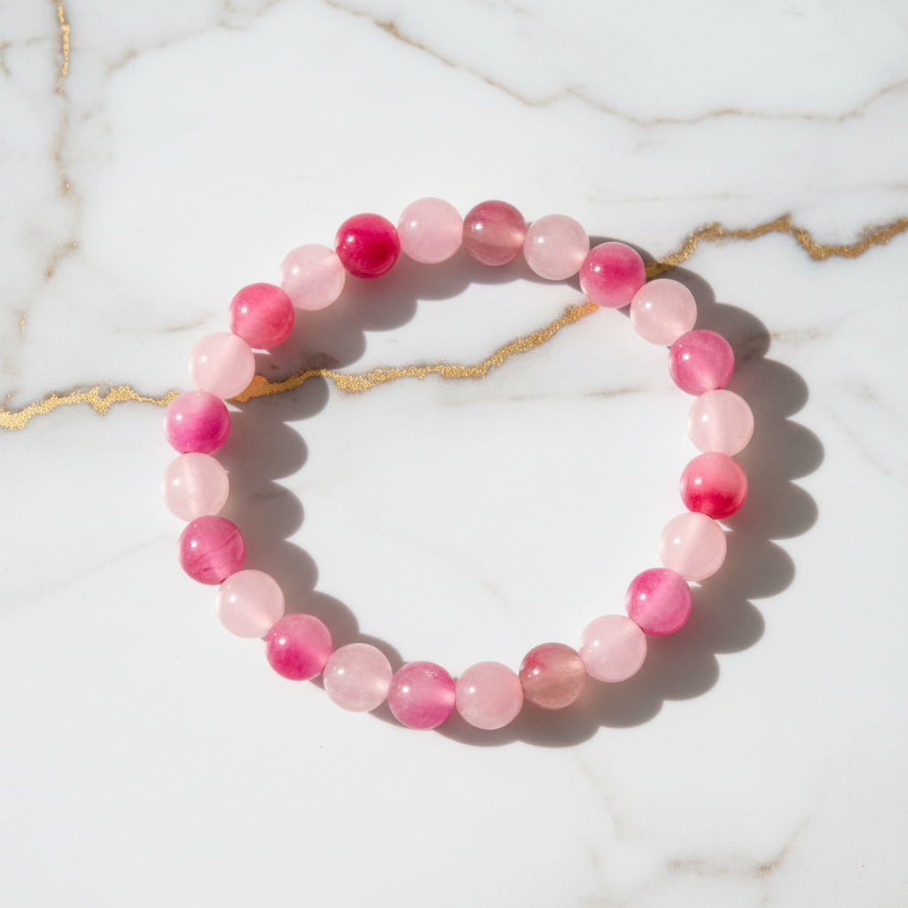 Rosenquarz Kugelarmband mit pinken Akzenten