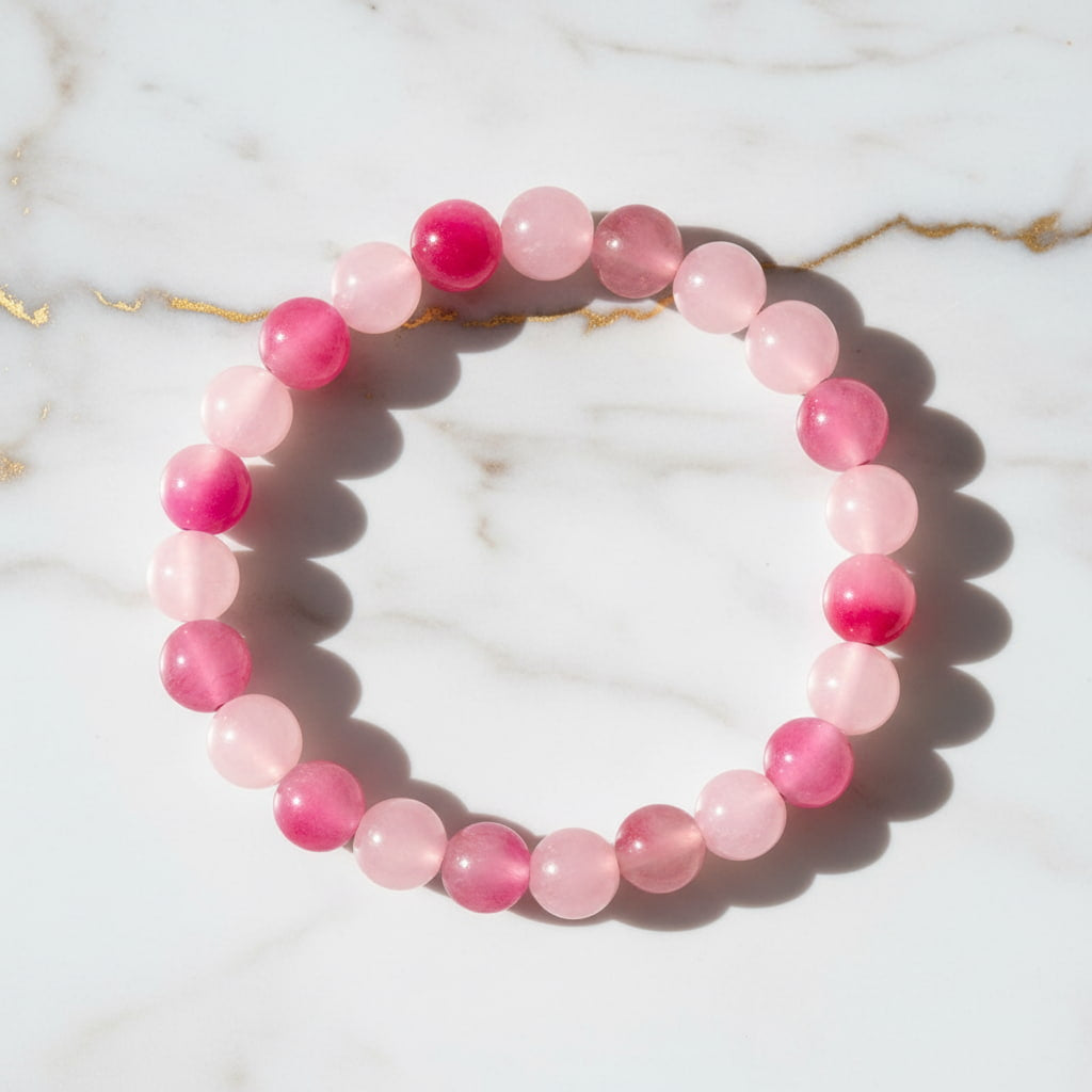 Rosenquarz Kugelarmband mit pinken Akzenten
