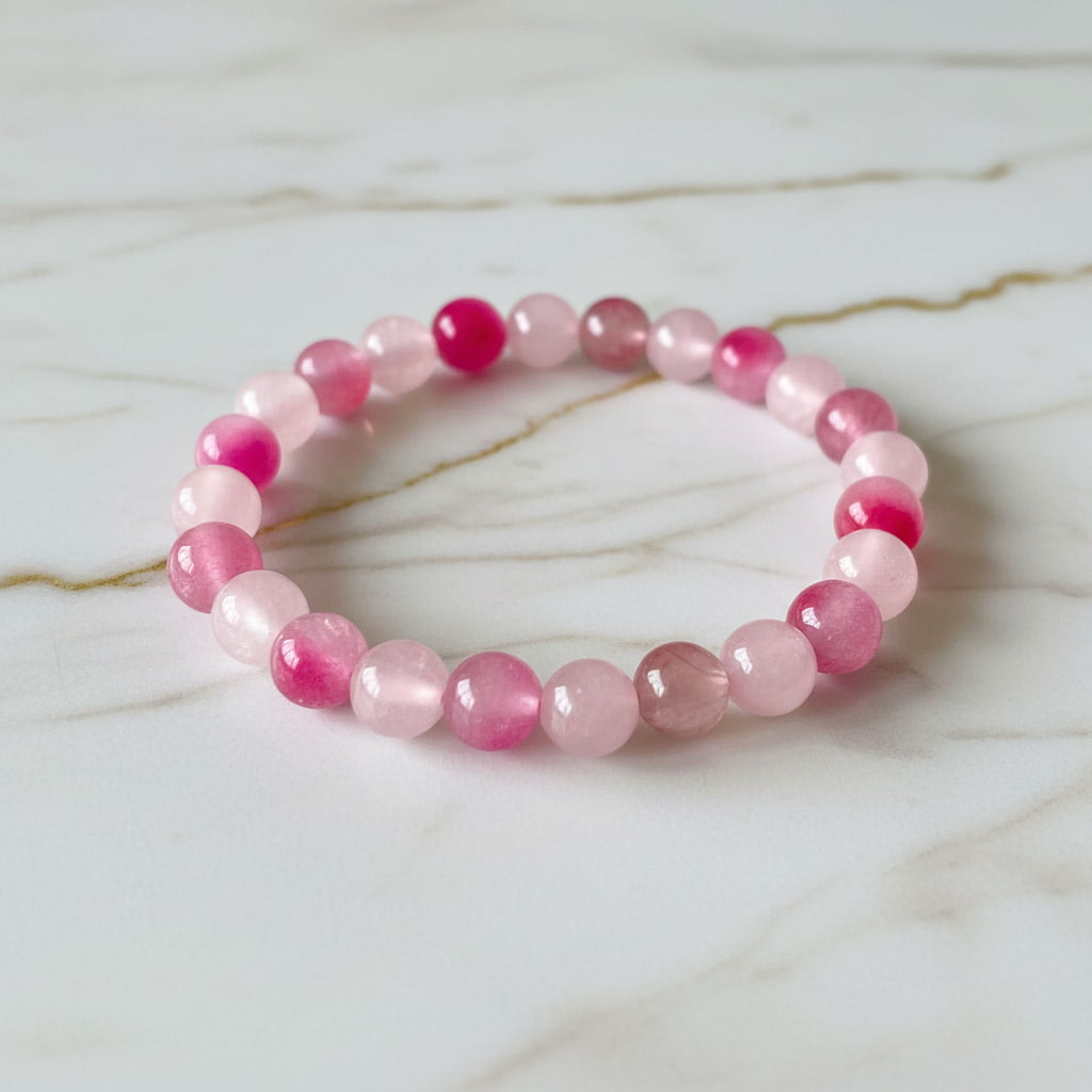 Rosenquarz Kugelarmband mit pinken Akzenten