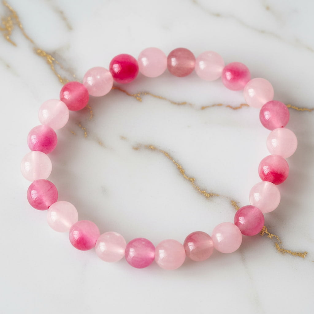 Rosenquarz Kugelarmband mit pinken Akzenten