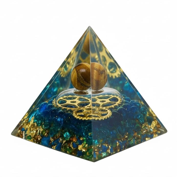 Tigerauge Orgonit Pyramide - Zahnrad Design