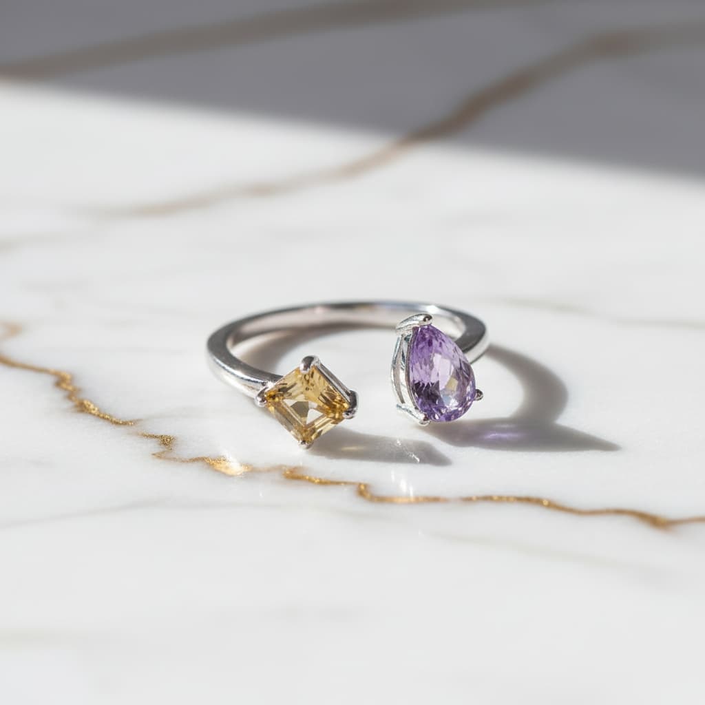 Amethyst Citrin - Vereint in offenem Ring CrystalScents