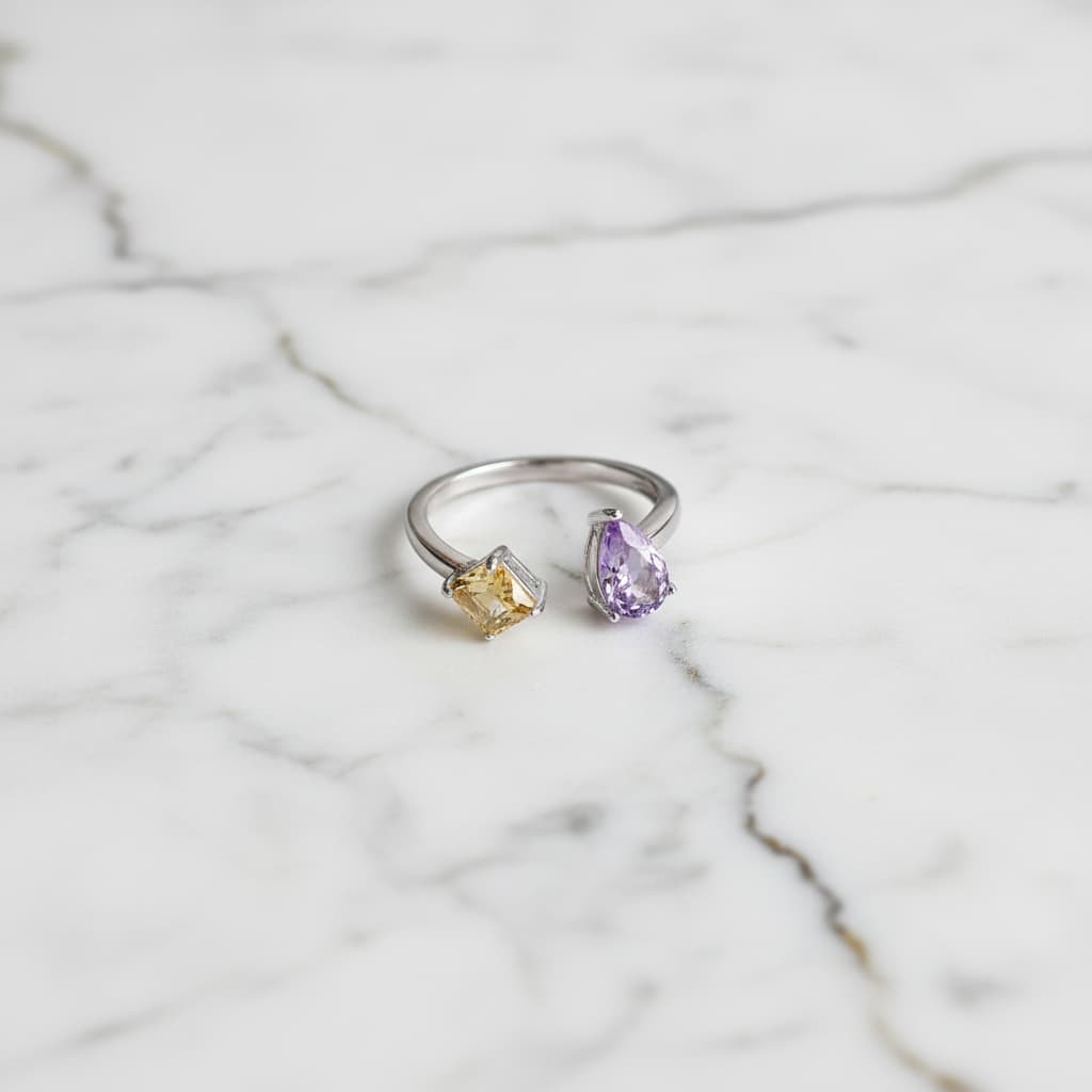 Amethyst Citrin - Vereint in offenem Ring