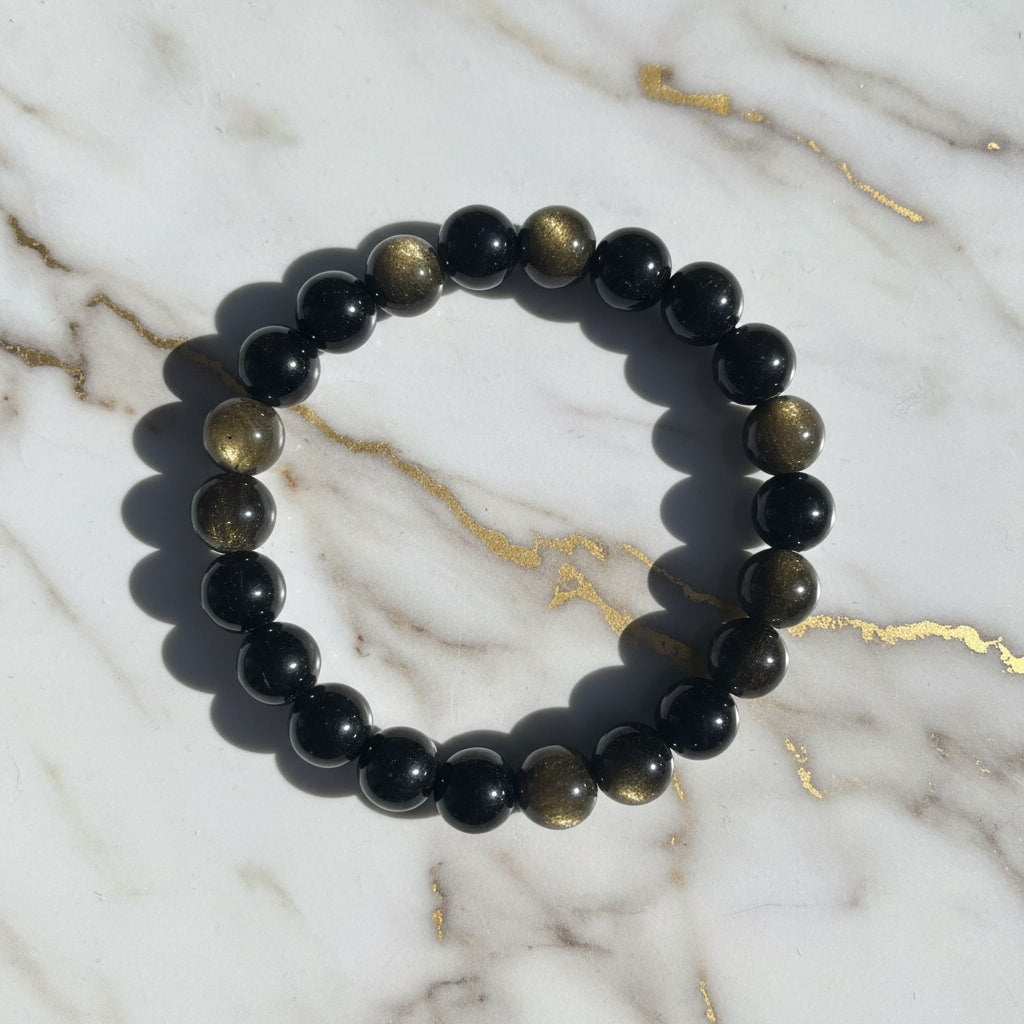 Gold Obsidian Kugelarmband – Schwarz mit goldenem Schimmer CrystalScents