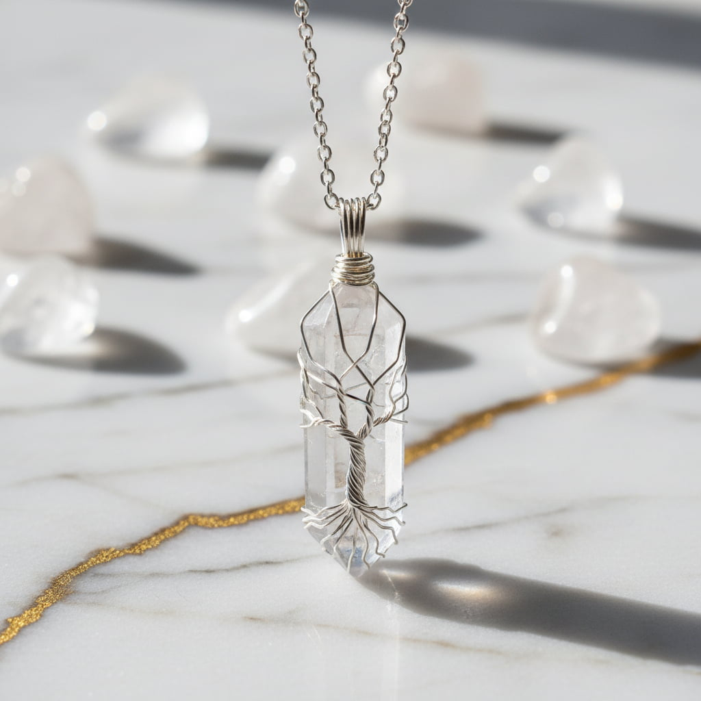 Bergkristall Halskette - Doppelender & Silberverzierung