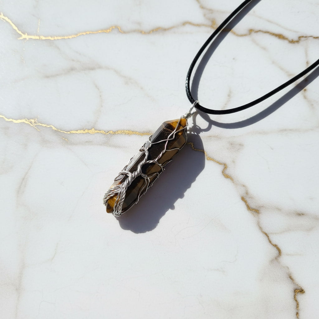 Tigerauge Halskette - Silberverzierter Doppelender CrystalScents