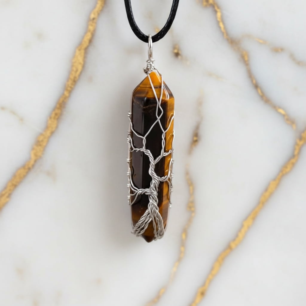 Tigerauge Halskette - Silberverzierter Doppelender CrystalScents