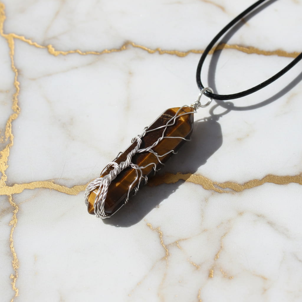 Tigerauge Halskette - Silberverzierter Doppelender CrystalScents
