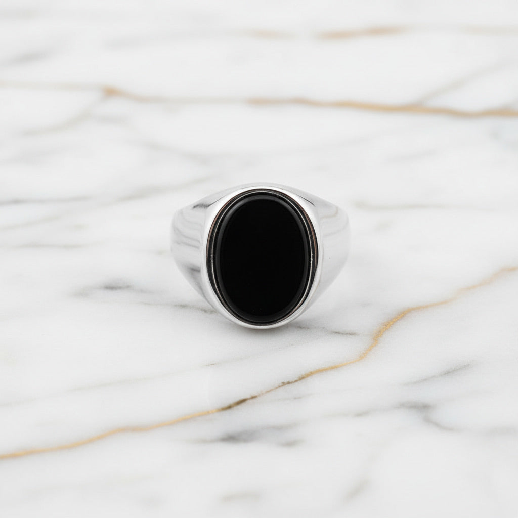 Onyx Ring Silber - schwarzer ovaler Kristall CrystalScents