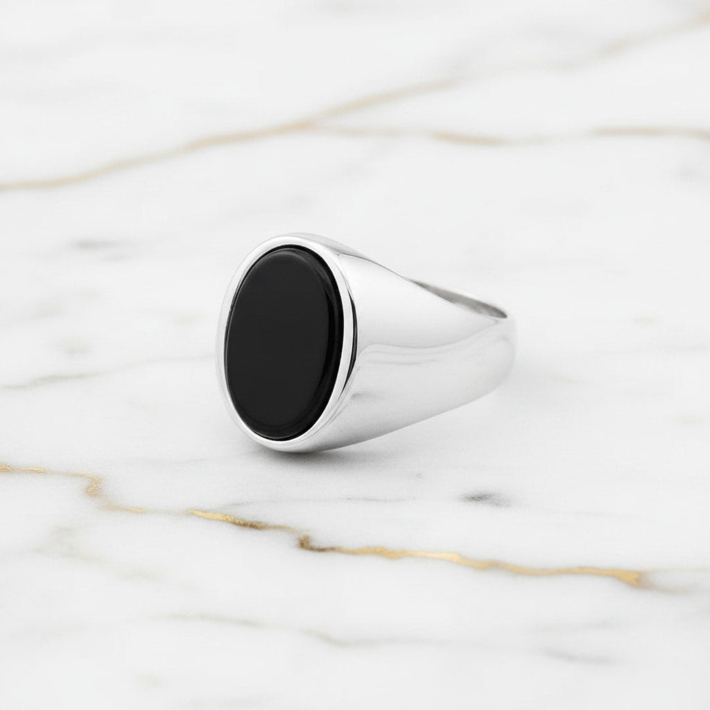 Onyx Ring Silber - schwarzer ovaler Kristall CrystalScents