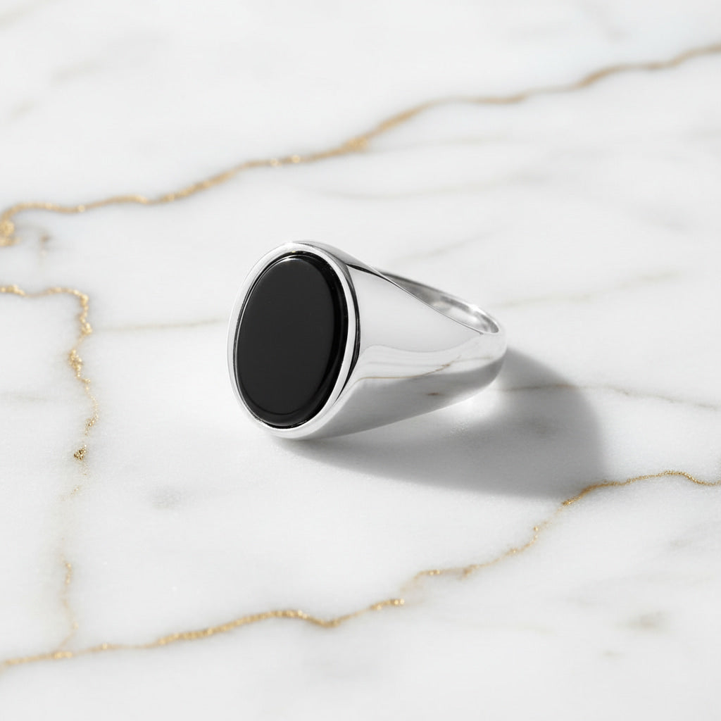 Onyx Ring Silber - schwarzer ovaler Kristall CrystalScents
