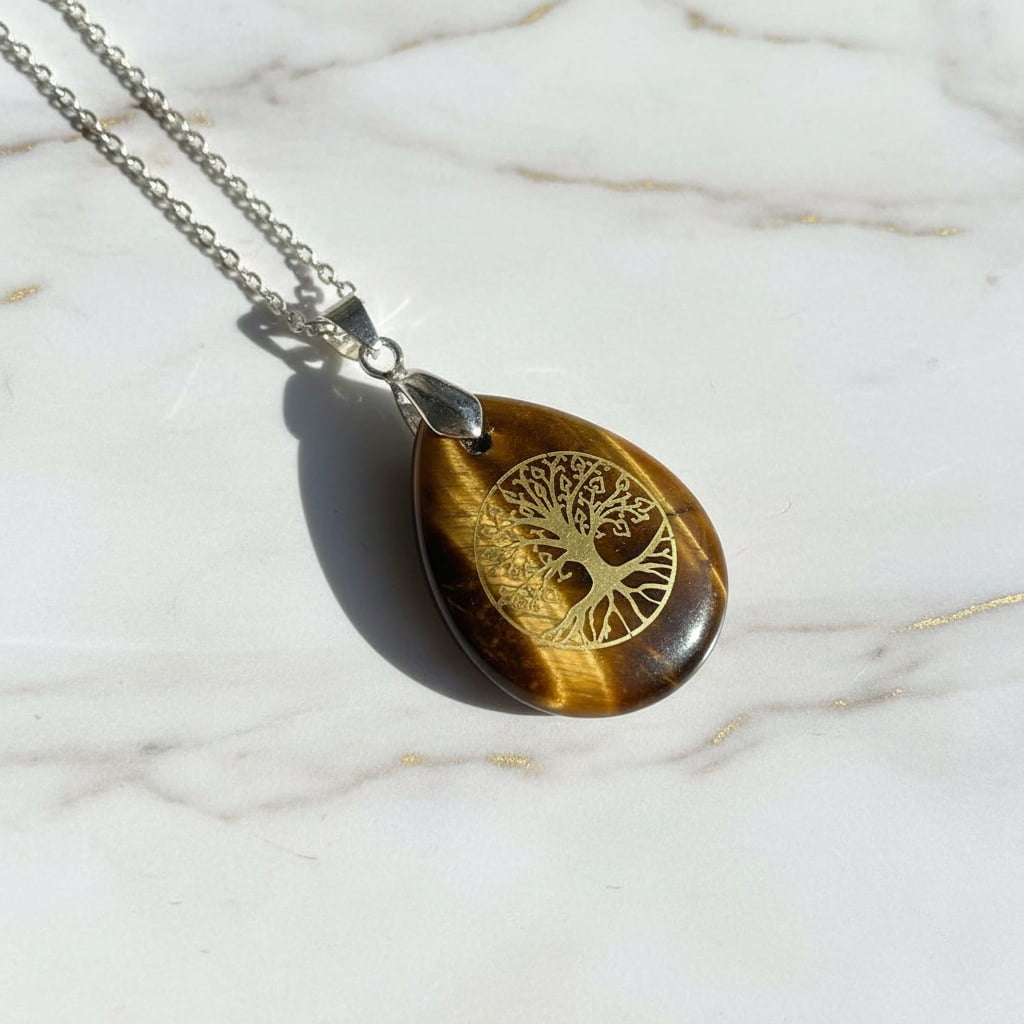 Tigerauge Halskette - Baum des Lebens CrystalScents