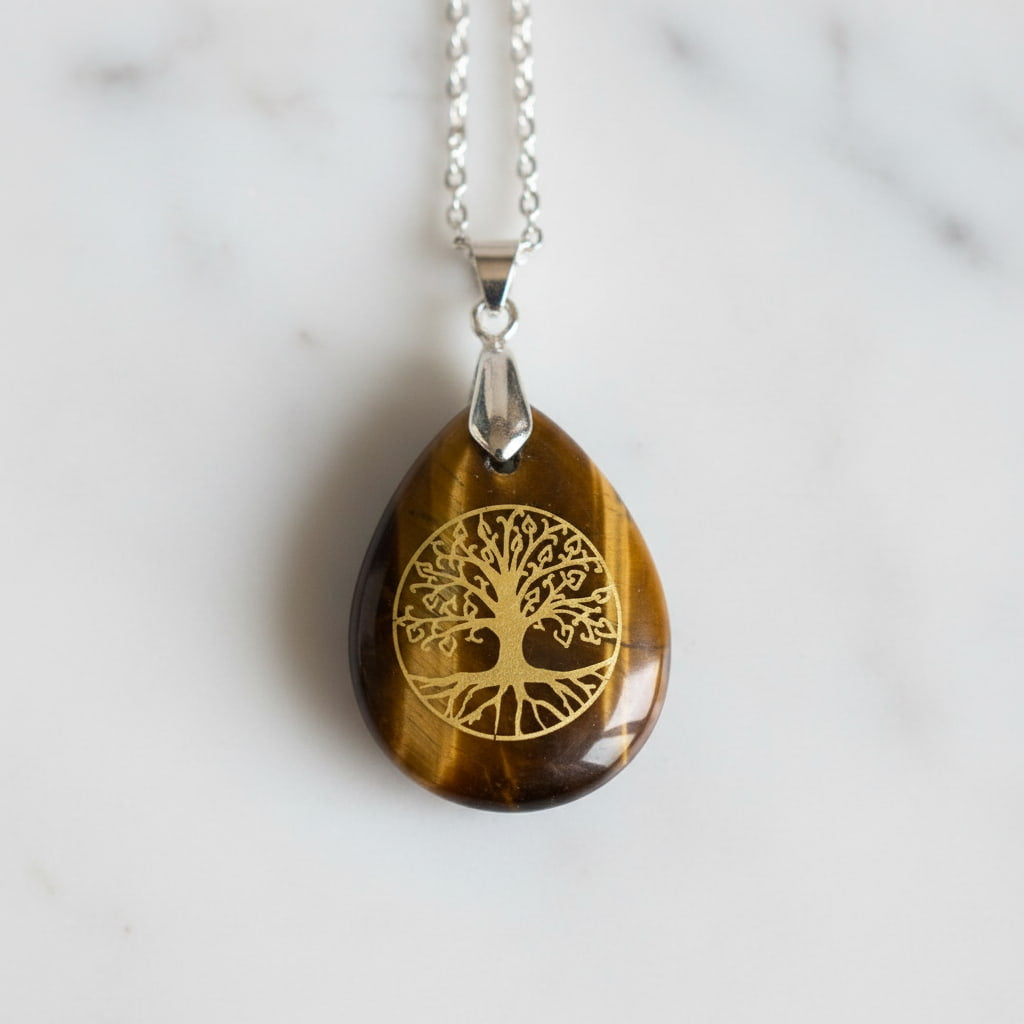 Tigerauge Halskette - Baum des Lebens CrystalScents