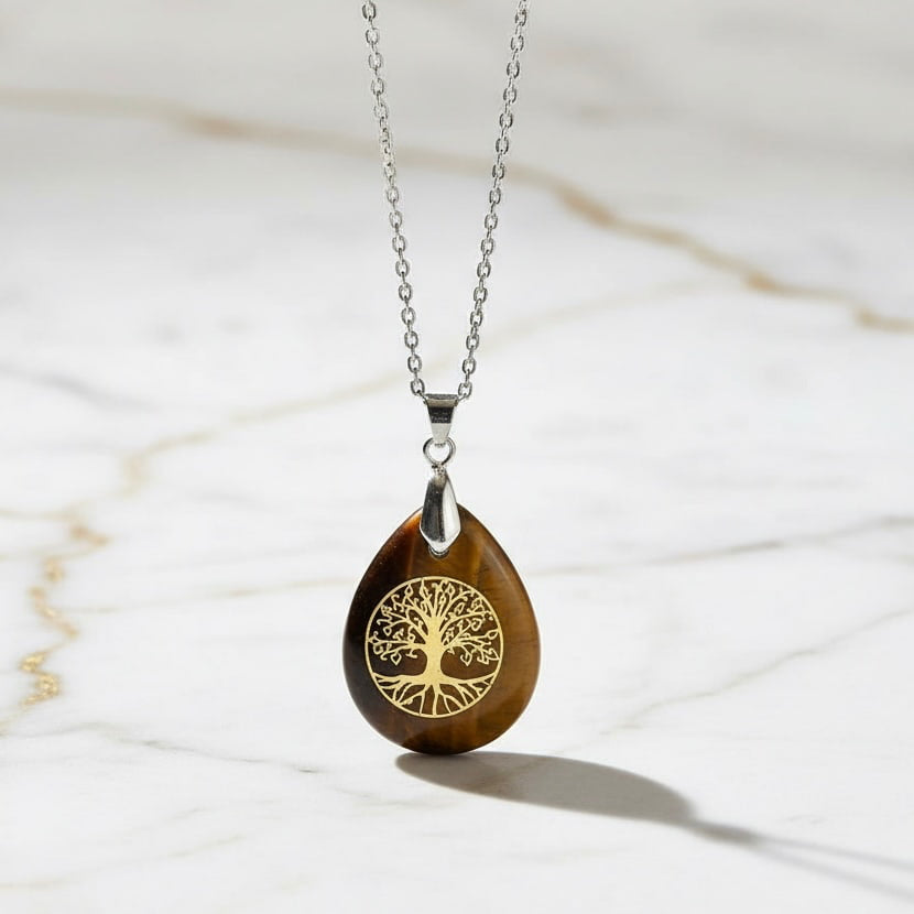 Tigerauge Halskette - Baum des Lebens CrystalScents