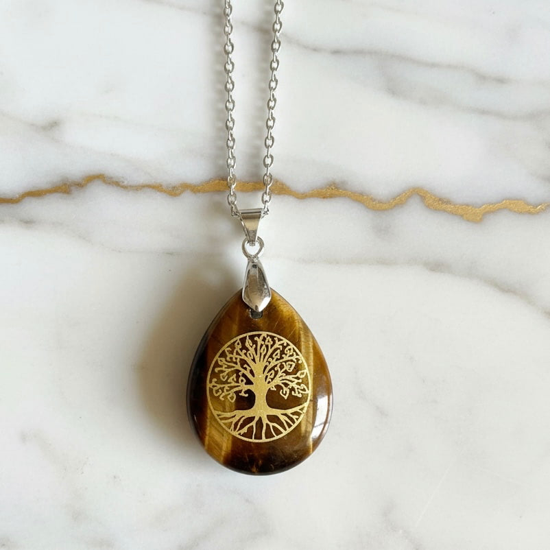 Tigerauge Halskette - Baum des Lebens CrystalScents
