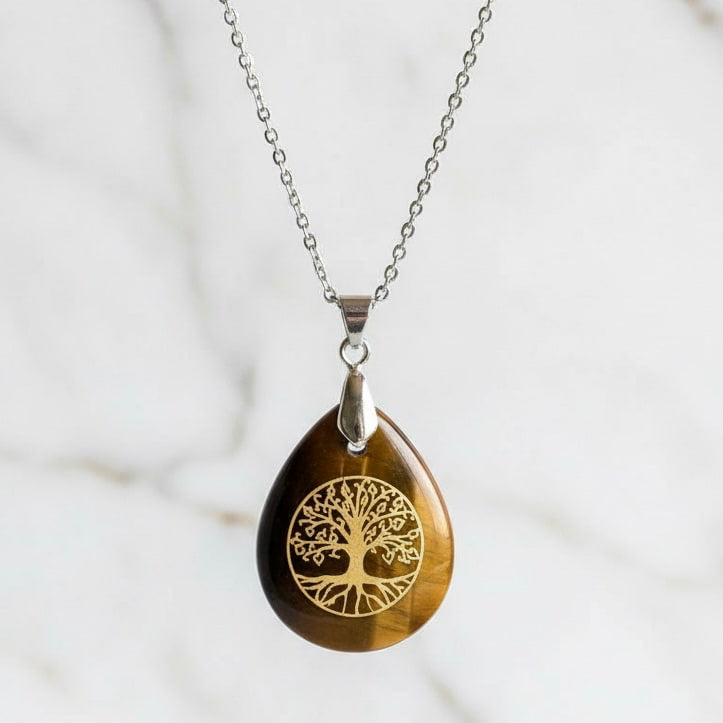 Tigerauge Halskette - Baum des Lebens CrystalScents