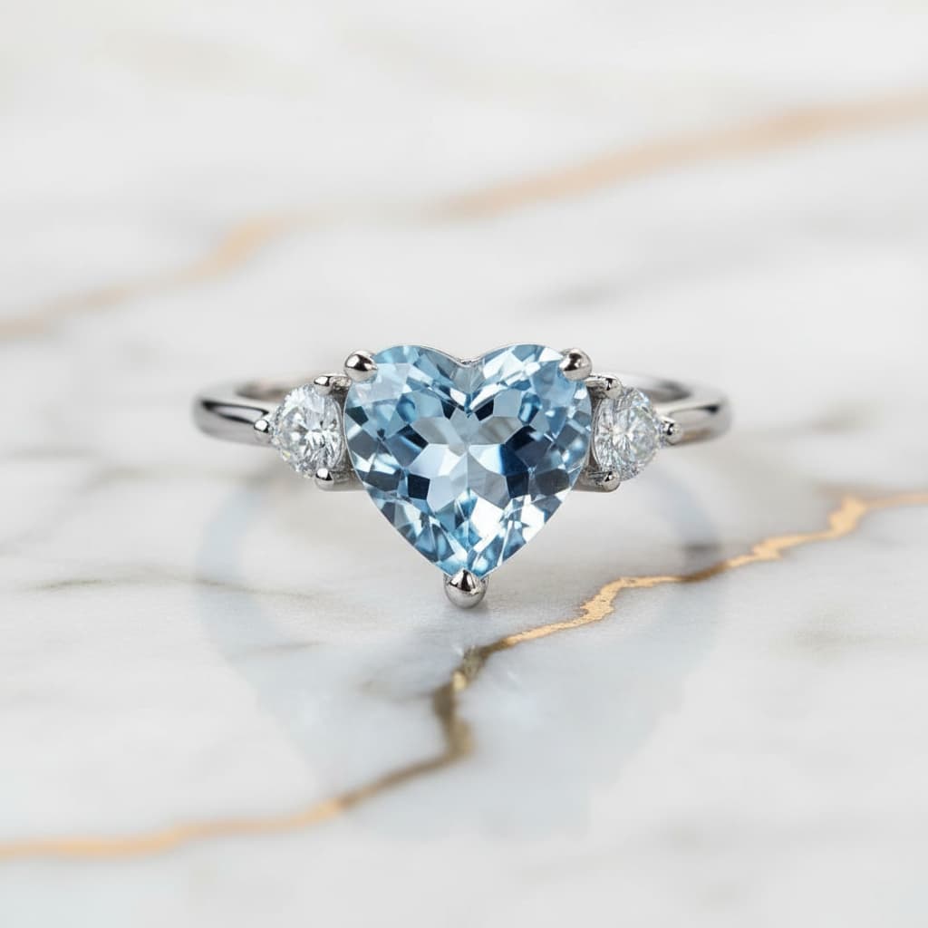 Silber Ring mit himmelblauem Topas Herz