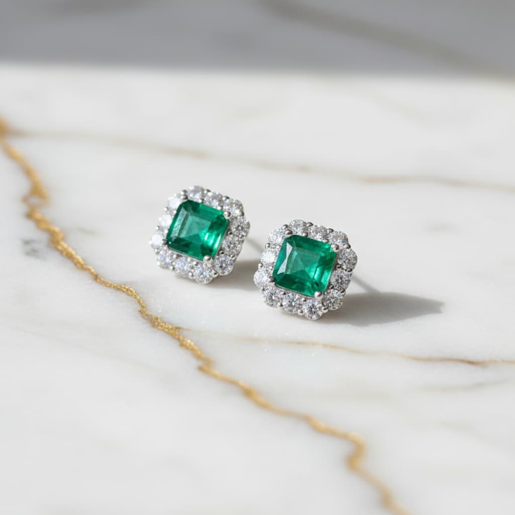 Smaragd - Umrahmte Ohrringe in Silber