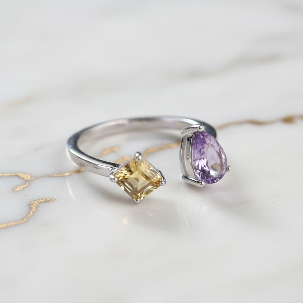 Amethyst Citrin - Vereint in offenem Ring CrystalScents