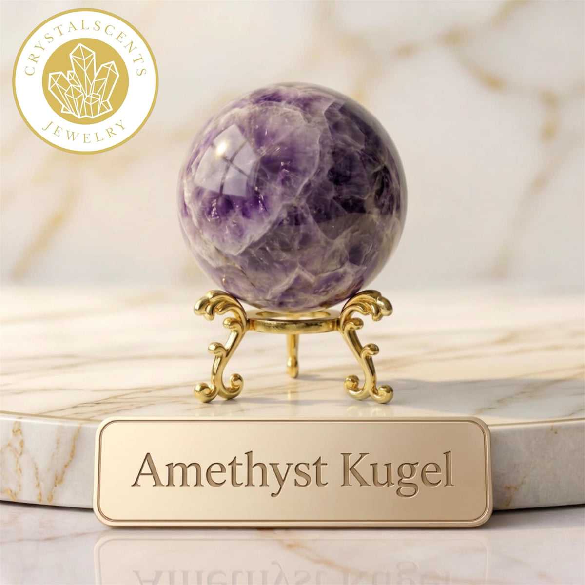 Amethyst Kugel inkl. goldenem Aufsteller – Brasilien