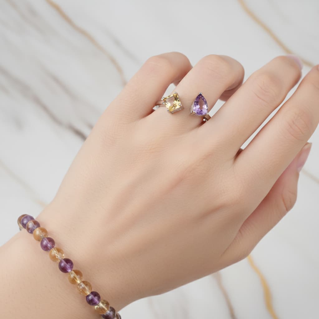Amethyst Citrin - Vereint in offenem Ring