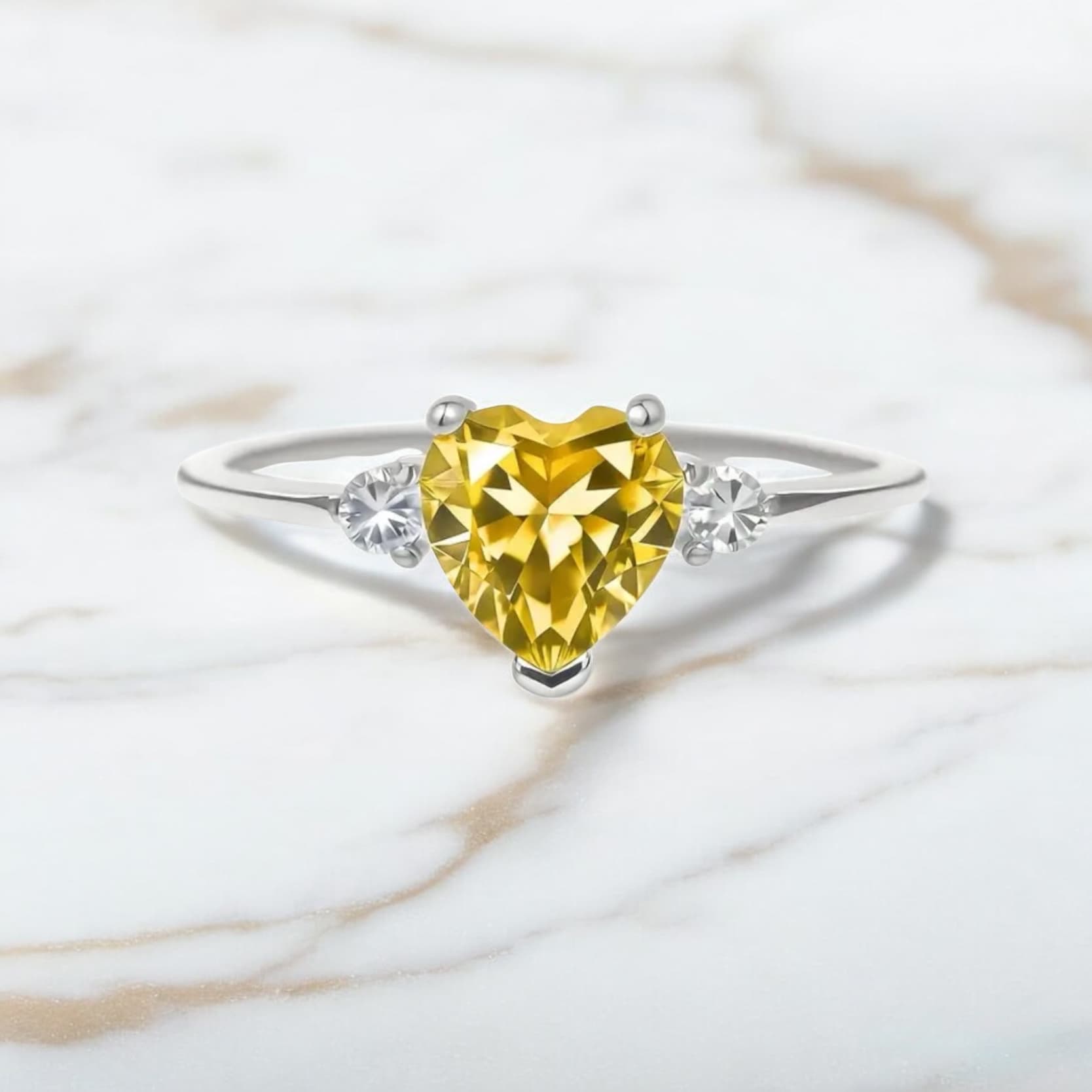 Citrin - Silber Ring mit Herz