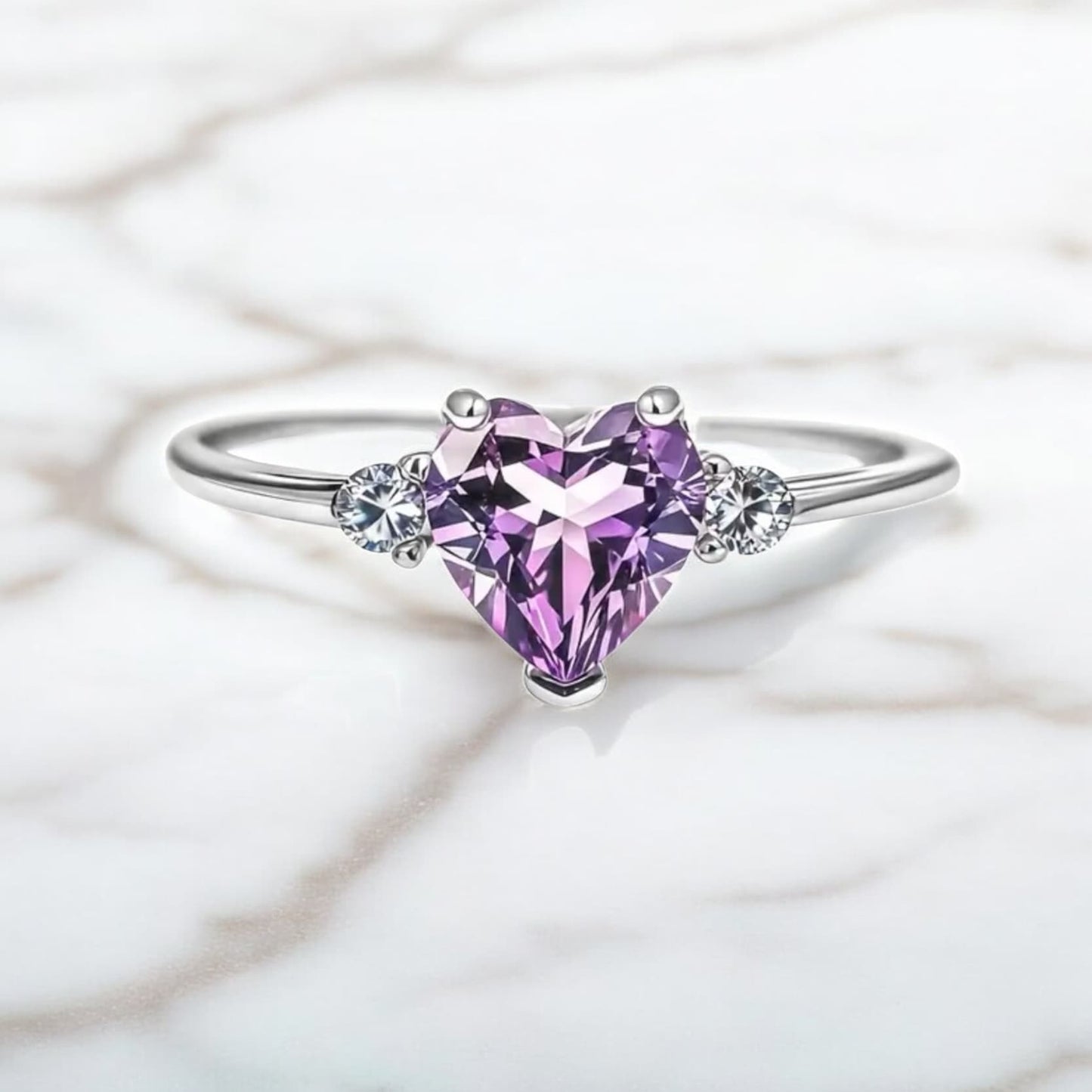 Amethyst - Silber Ring mit Herz