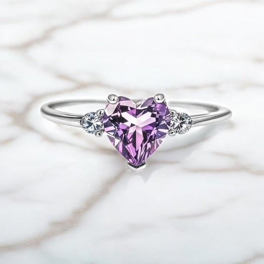 Amethyst - Silber Ring mit Herz