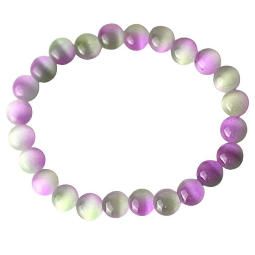 Lila-grünes Katzenauge Kugelarmband – Schimmernde Energie für Schutz und innere Balance