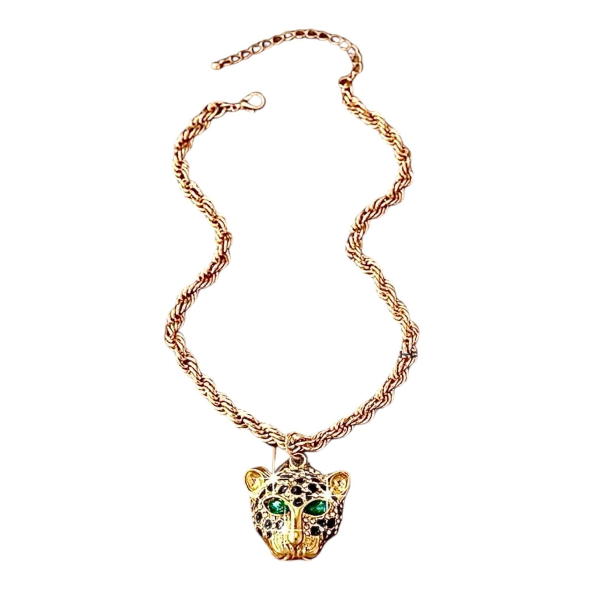 Goldene Statement-Kette mit funkelndem Leopard-Anhänger