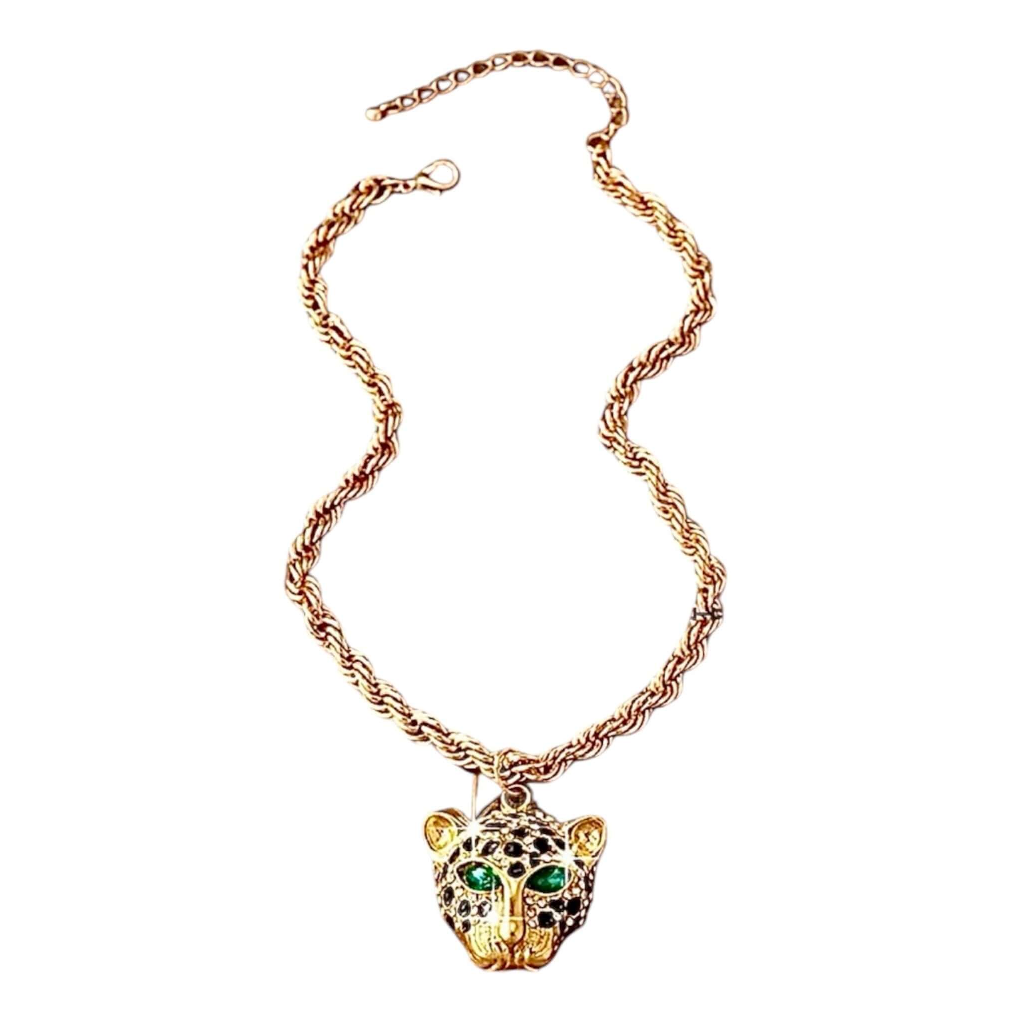 Goldene Statement-Kette mit funkelndem Leopard-Anhänger