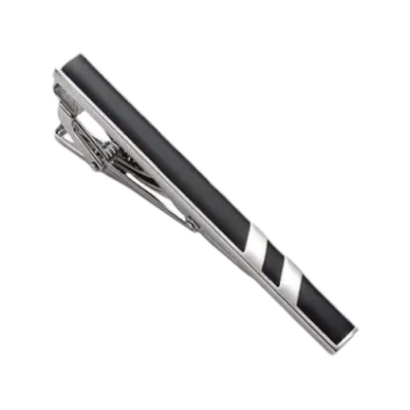 Elegante Krawattenklammer in Silber und Schwarz – stilvolles Duo für einen modernen Look